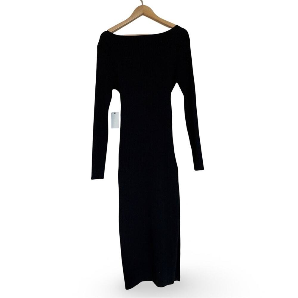 Good American Belted Body Dress Black Size 3 L Dolman Sleeve Rib Knit Midi NWT - Picture 5 of 11